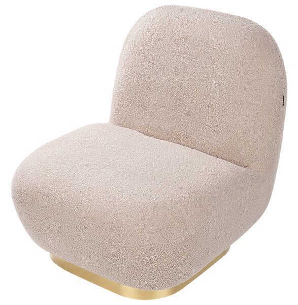Kreslo béžové buklé čalúnenie zlatý podstavec súčasný glamour art deco dizajn
