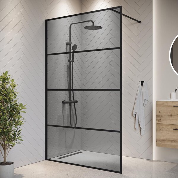 Badplaats Sprchová Zástena Essos 120 x 200 cm – Čierna – Walk-In Sprchový Kút 8 mm Dymové Sklo