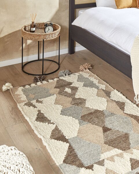 Kelímový koberec viacfarebný vlna a bavlna 80 x 150 cm ručne tkaný boho patchwork vzor so strapcami