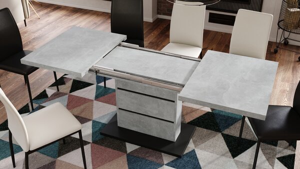 PIANO svetlý betón ateliér / čierny mat - moderný rozkladací stôl do 200 cm