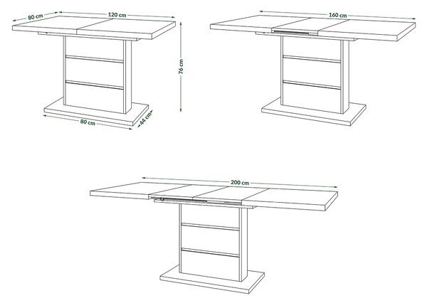 PIANO dub artisan / čierny mat - moderný rozkladací stôl do 200 cm