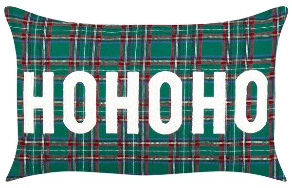 Sada 2 dekoratívnych vankúšov zelená polyester tartanový kockovaný vzor vianočný motív 30 x 50 cm obdĺžnikový tvar dekorácie doplnky