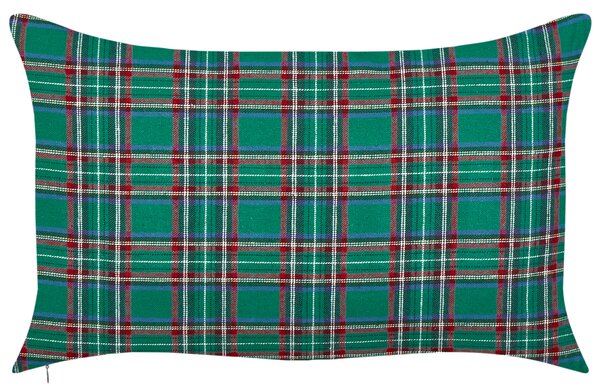 Sada 2 dekoratívnych vankúšov zelená polyester tartanový kockovaný vzor vianočný motív 30 x 50 cm obdĺžnikový tvar dekorácie doplnky