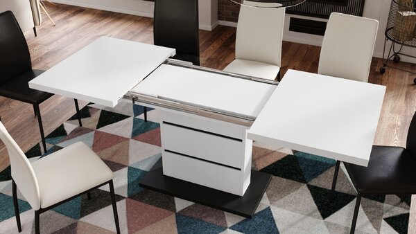 PIANO matná biela / čierny mat - moderný rozkladací stôl do 200 cm