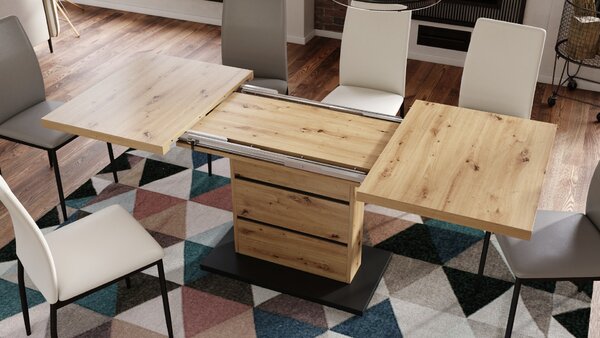 PIANO dub artisan / čierny mat - moderný rozkladací stôl do 200 cm