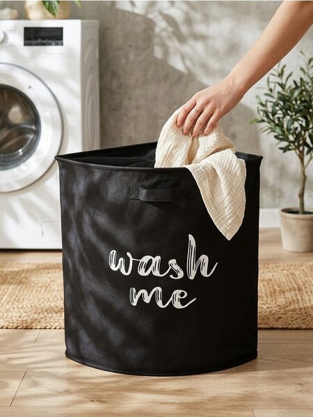 Sinsay - Kôš na bielizeň s nápisom WASH TIME - čierna