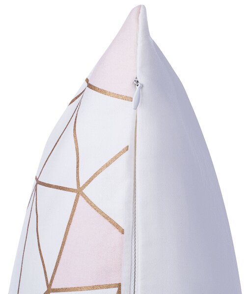 Sada 2 dekoratívnych vankúšov ružové bavlnené trojuholníky mriežky geometrický vzor biele pozadie 45 x 45 cm