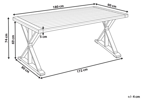 Záhradný jedálenský stôl hnedý akáciové drevo 180 x 90 cm obdĺžnikový pre 6 osôb rustikálny štýl záhrada exteriér
