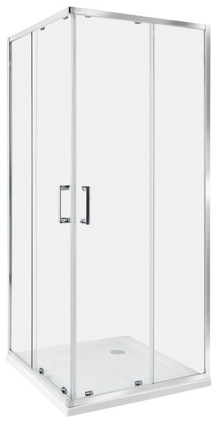 Sprchovací kút strieborný tvrdené sklo hliník 80 x 80 x 185 cm štvorcový tvar dvojité posuvné dvere moderný dizajn kúpeľňa