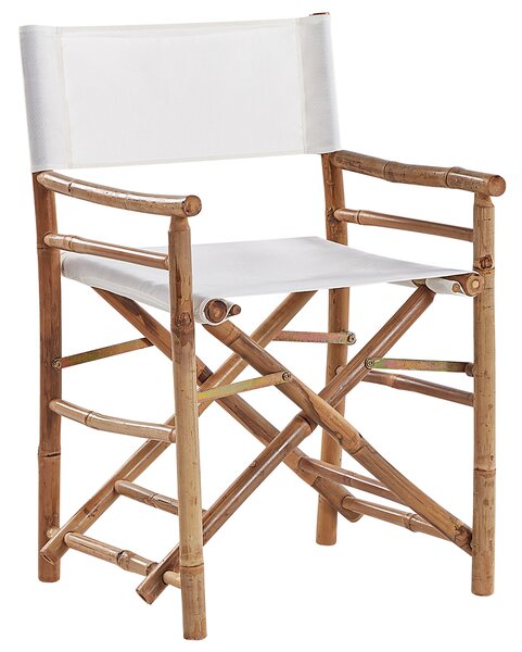 Bistro sada prírodné svetlé bambusové drevo stolík 70 x 70 cm 2 stoličky látkové poťahy skladacie interiér exteriér