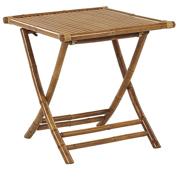 Bistro sada prírodné svetlé bambusové drevo stolík 70 x 70 cm 2 stoličky látkové poťahy skladacie interiér exteriér