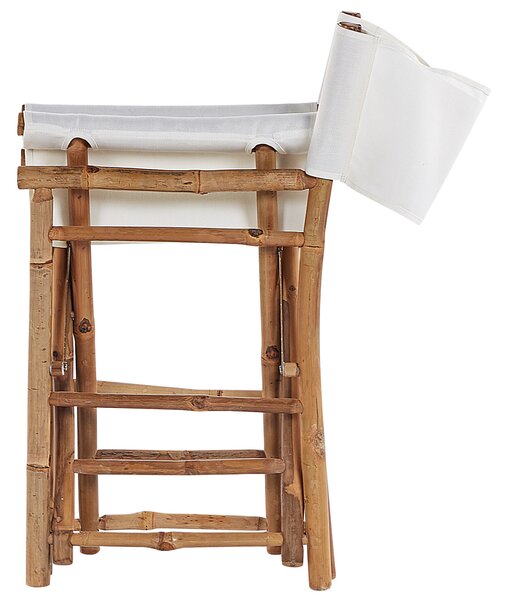 Bistro sada prírodné svetlé bambusové drevo stolík 70 x 70 cm 2 stoličky látkové poťahy skladacie interiér exteriér