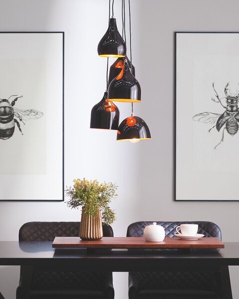 Závesná lampa čierna kov 5 tienidiel na strop moderný industriálny štýl kuchyňa jedáleň obývačka