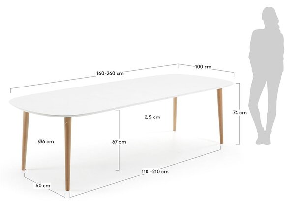 Biely rozkladací jedálenský stôl s bielou doskou 100x160 cm Oqui – Kave Home