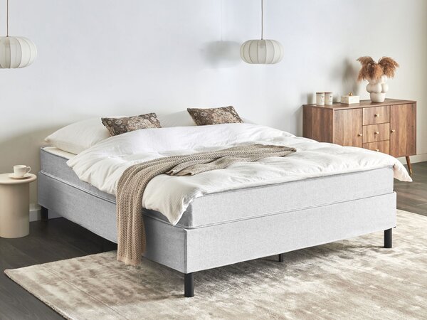 Kontinentálna posteľ bez čela svetlosivá polyester čalúnený rám 160 x 200 cm pružinový matrac spálňa