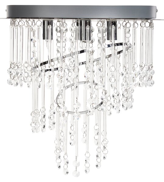 Luster strieborný kovový ⌀ 45 cm sklenený krištáľový chrómovaný povrch glamour štýl obývacia izba