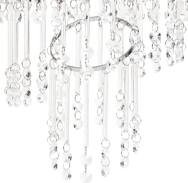 Luster strieborný kovový ⌀ 45 cm sklenený krištáľový chrómovaný povrch glamour štýl obývacia izba