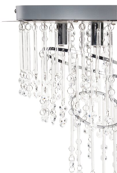 Luster strieborný kovový ⌀ 45 cm sklenený krištáľový chrómovaný povrch glamour štýl obývacia izba