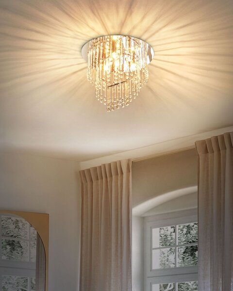 Luster strieborný kovový ⌀ 45 cm sklenený krištáľový chrómovaný povrch glamour štýl obývacia izba