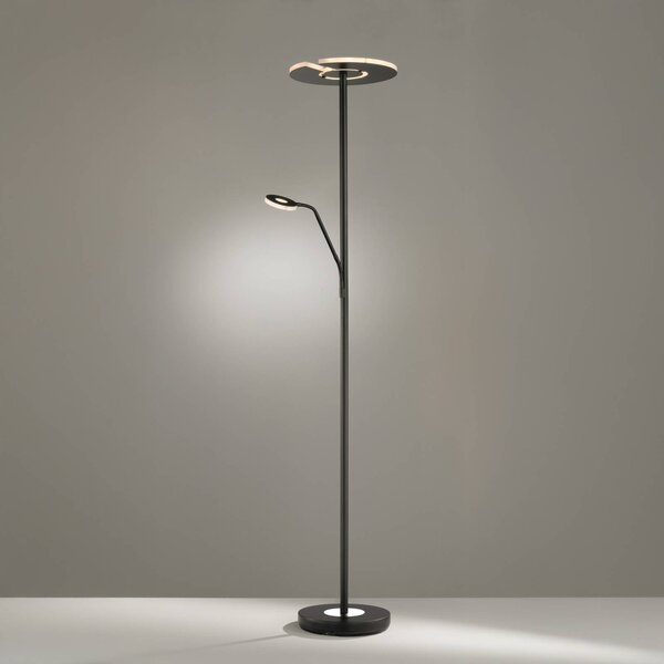 LED stojacia lampa Dent, čierna, 180 cm, 2 svetlá, Čierna, Obývacia izba / jedáleň, kov, Moderný, Zemné bodové svetlo