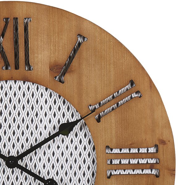 Nástenné hodiny tmavé drevo okrúhle 60 cm ručne vyrobené diamantový vzor retro štýl