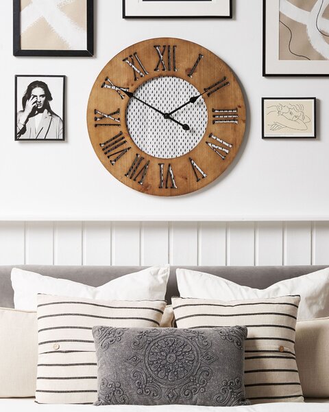 Nástenné hodiny tmavé drevo okrúhle 60 cm ručne vyrobené diamantový vzor retro štýl