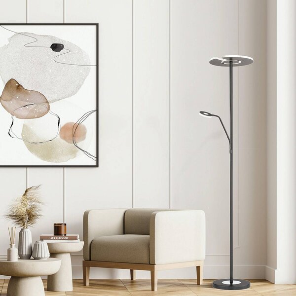 LED stojacia lampa Dent, čierna, 180 cm, 2 svetlá, Čierna, Obývacia izba / jedáleň, kov, Moderný, Zemné bodové svetlo