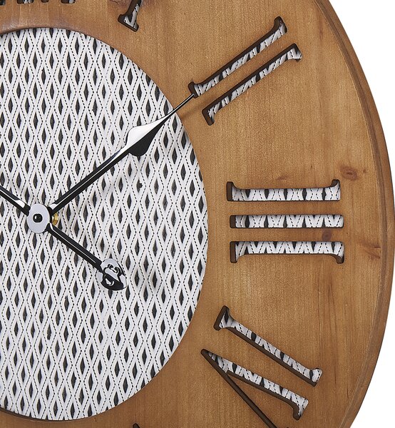 Nástenné hodiny tmavé drevo okrúhle 60 cm ručne vyrobené diamantový vzor retro štýl