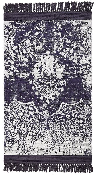 Koberec fialová a biela viskóza a bavlna 80 x 150 cm so vzorom a strapcami vintage dizajn
