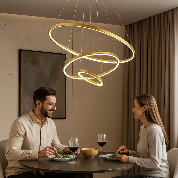 RABALUX 72349 Beliza závesné svietidlo D600mm LED 90W/9000/7200lm 3000-6500K zlatá, biela, stmievateľné, diaľkový ovládač