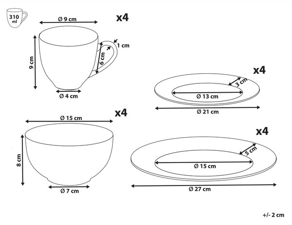 16-dielna sada jedálenského riadu biela porcelán kaolín lesklá povrchová úprava riad pre 4 osoby klasický dizajn kuchyňa jedáleň