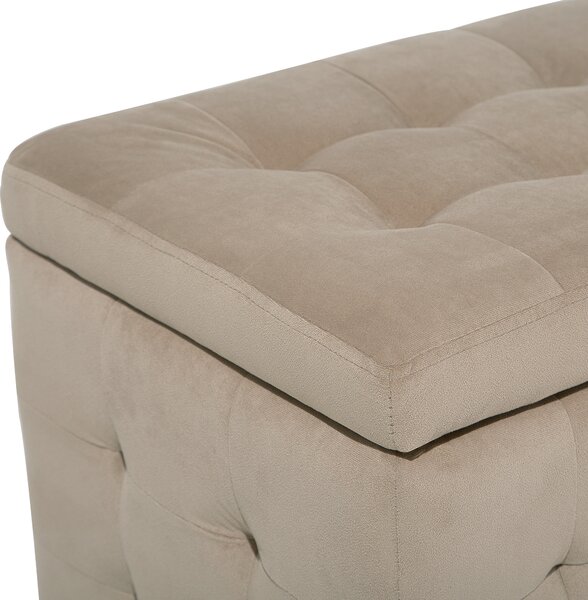 Taburetka svetlohnedá zamat 72 x 42 x 40 cm s úložným priestorom prešívaná obdĺžnikový tvar obývačka spálňa