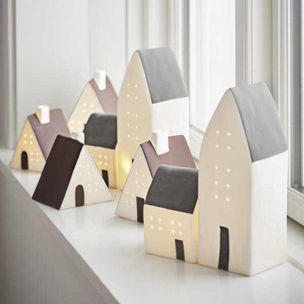 Porcelánový LED svietiaci domček White/Brown Menší