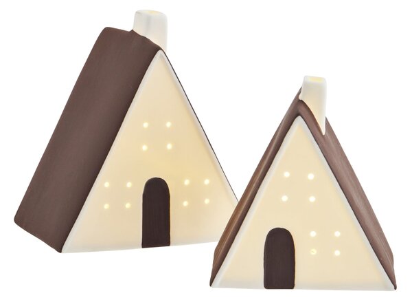Porcelánový LED svietiaci domček White/Brown Menší
