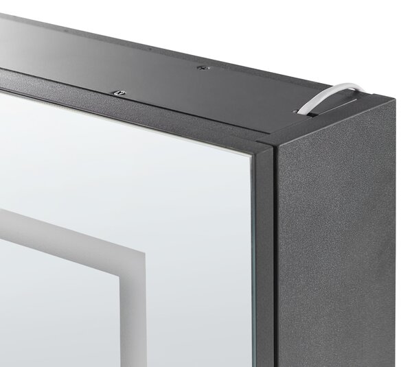 Zrkadlová skrinka do kúpeľne čierna strieborná preglejka sklo 60 x 60 cm s LED osvetlením moderný štýl