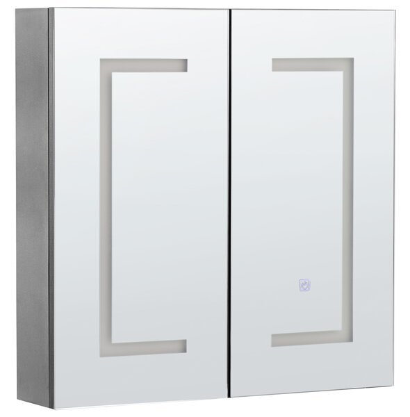 Zrkadlová skrinka do kúpeľne čierna strieborná preglejka sklo 60 x 60 cm s LED osvetlením moderný štýl