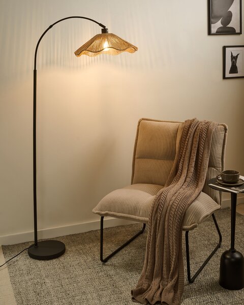 Stojaca lampa prírodná papierové tienidlo kovový podstavec ručná výroba boho rustikálny štýl obývacia izba spálňa