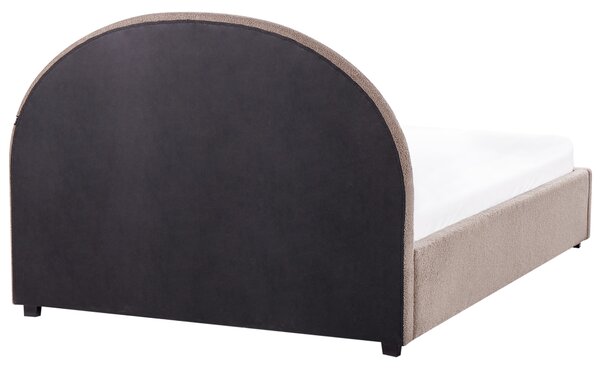 Posteľ s úložným priestorom sivobéžová buklé čalúnenie 140 x 200 cm zaoblené čelo minimalistický retro dizajn spálňa
