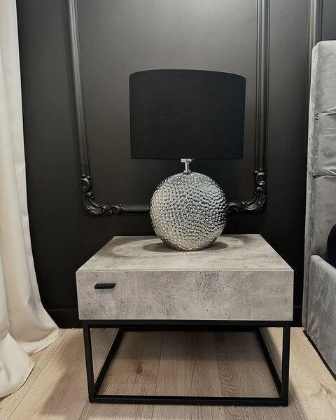 Stolná lampa strieborná čierna lesklý keramický podstavec 51 cm polyesterové tienidlo moderný glamour štýl obývacia izba