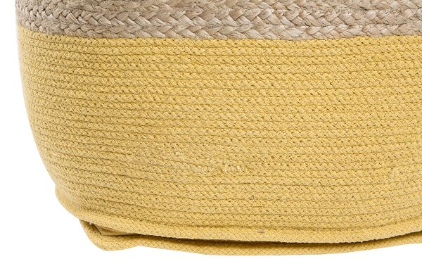 Puf taburetka žltá jutová s výplňou z polystyrénového granulátu štvorcový puf 44 x 44 cm boho štýl