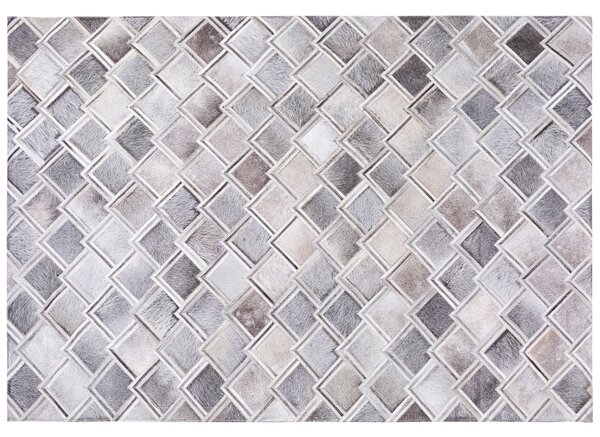 Koberec sivý kožený 160 x 230 cm geometrický patchworkový vzor obdĺžnikový moderný z hovädzej kože
