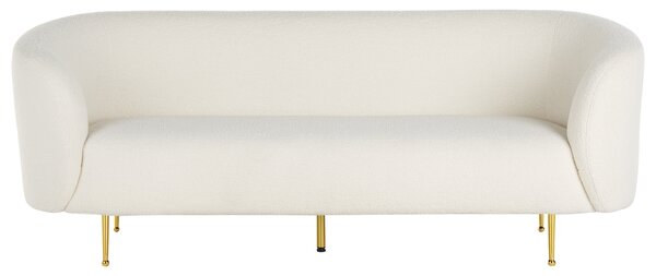 Sedacia súprava biela buklé čalúnenie zlaté nohy zaoblené operadlo 3-miestna pohovka 2 kreslá retro glamour art deco štýl