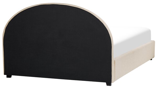 Posteľ s úložným priestorom béžová buklé čalúnenie 140 x 200 cm zaoblené čelo minimalistický retro dizajn spálňa