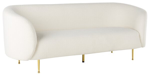 Sedacia súprava biela buklé čalúnenie zlaté nohy zaoblené operadlo 3-miestna pohovka 2 kreslá retro glamour art deco štýl