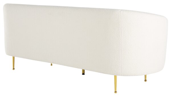 Sedacia súprava biela buklé čalúnenie zlaté nohy zaoblené operadlo 3-miestna pohovka 2 kreslá retro glamour art deco štýl