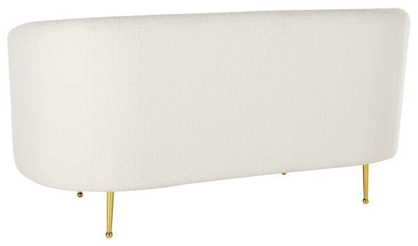 Sedacia súprava biela buklé čalúnenie zlaté nohy zaoblené operadlo 3-miestna pohovka 2 kreslá retro glamour art deco štýl