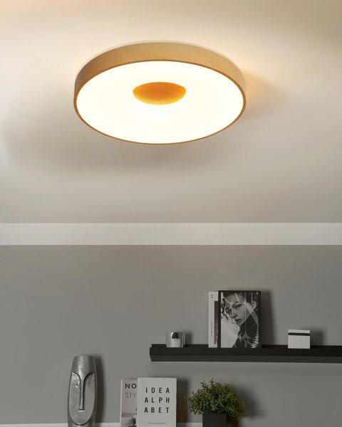 Stropná lampa svetlé drevo kov integrované LED svetlo okrúhly tvar s diaľkovým ovládačom stmievač moderný štýl