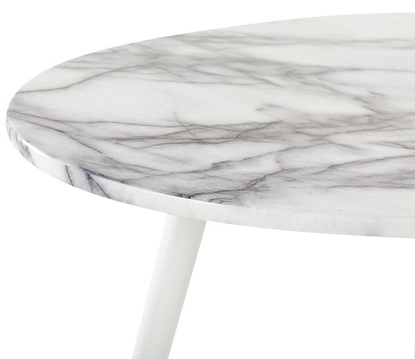 Jedálenský stôl biely mramorový efekt doska z MDF 120 x 70 cm kovové nohy lesklý povrch oválny glamour