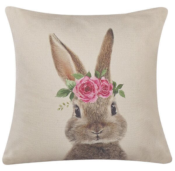 Sada 2 dekoratívnych vankúšov sivobéžová polyester bavlna 45 x 45 cm štvorcový tvar zvierací vzor motív zajaca moderný štýl doplnky