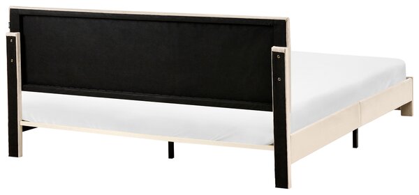 Posteľ s úložným priestorom béžová zamatové čalúnenie 180 x 200 cm so zásuvkami čelom a roštom moderný štýl spálňa
